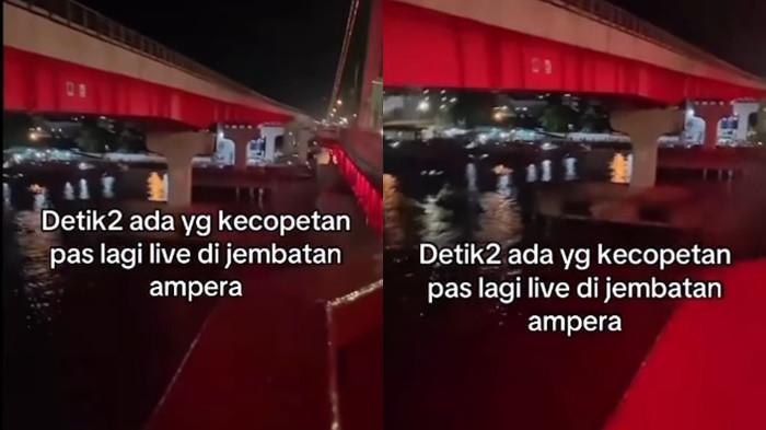 PENJAMBRETAN - Detik-detik seorang wisatawan asal Lampung Selatan, menjadi korban penjambretan saat asyik berfoto di ikon Kota Palembang bersama rombongannya di Jembatan Ampera, pada Jumat (07/11/25) sekitar pukul 18.00 WIB.