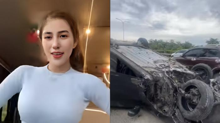 SELAMAT : Model Diva Siregar selamat dari kecelakaan maut usai mobil hancur terbalik di Tol Jagorawi, Sabtu (7/2/2026).