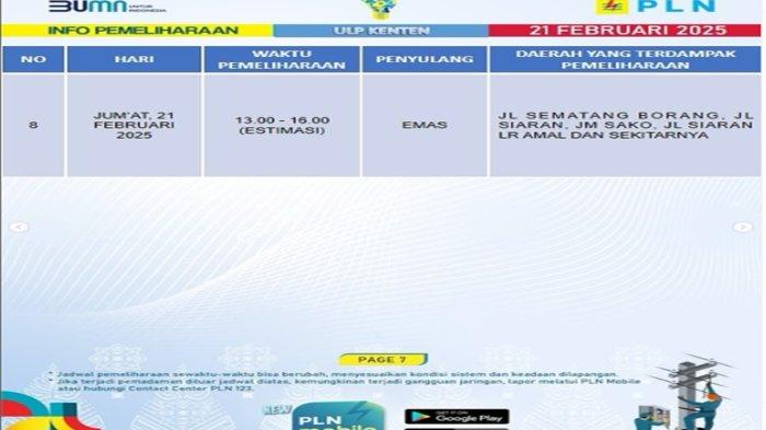 Info Pemadaman Listrik Kota Palembang Jumat 21 Februari 2025, Ini Daftar Wilayah Terdampak