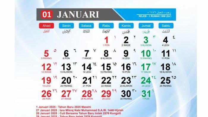 Kalender 2025 Lengkap Daftar Tanggal Merah dan Cuti Bersama, Ada Format PDF PNG JPG Unduh Disini