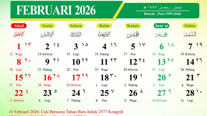Kalender Jawa dan Hijriah Februari 2026, Catat Tanggal Awal Puasa Ramadan 1447 H