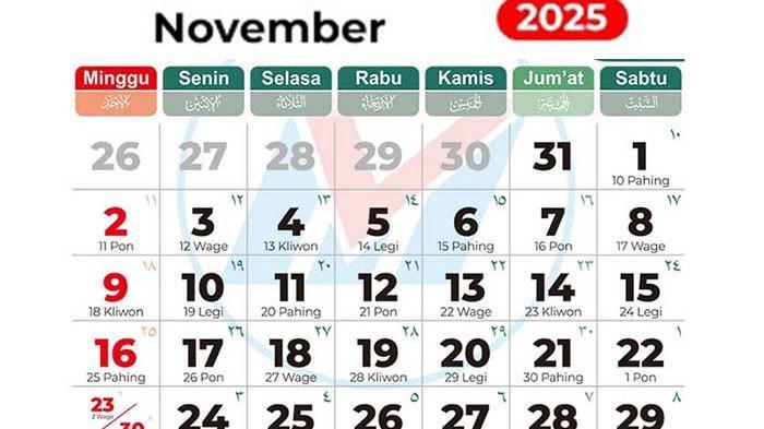 Kalender November 2025, Ada jadwal Hari Besar Nasional dan Internasional, Kapan Cuti Bersama Natal?