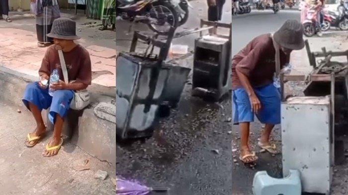 Kisah Pilu Kakek 71 Tahun, Penjual Cilor di Mojokerto Temenung Gerobak Terbakar Usai Salat Jumat
