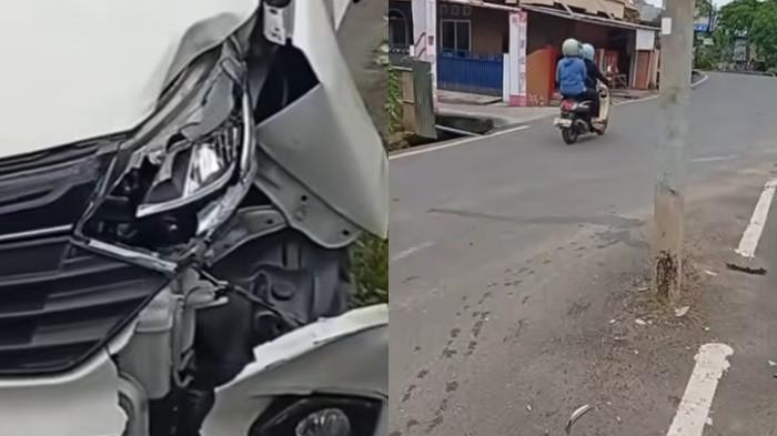 MOBIL TABRAK TIANG LISTRIK - Mobil menabrak tiang listrik di tengah Jalan Sentosa, Plaju, Palembang, Sumatra Selatan viral di media sosial.