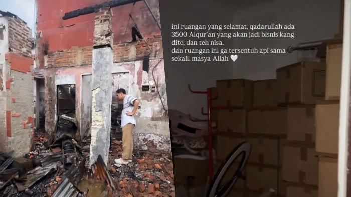 RUMAH ANISA RAHMA KEBAKARANH - Begini penampakan kondisi rumah Anisa Rahma pasca kebakaran, namun ada salah satu ruangan yang seperti tak tersentuh api, diketahui ruangan tersebut tersimpah 3.500 Al Quran untuk bisnis Anisa dan suami.