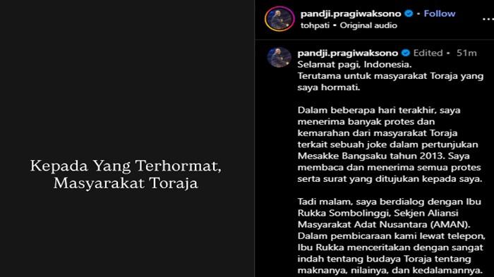 Pandji Pragiwaksono menyampaikan permintaan maafnya soal adat Torajat yang