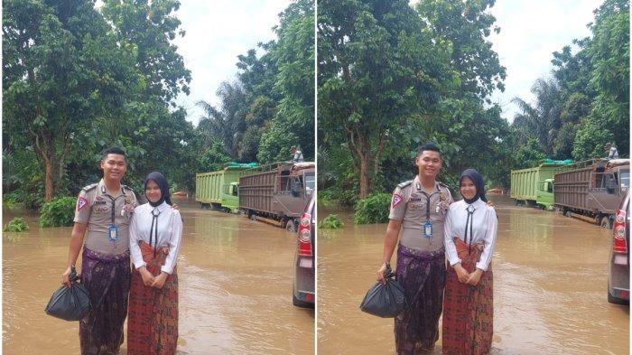 Kisah Briptu Febbie, Nekat Naik Rakit Terobos Banjir di OKU Demi Jemput Calon Istri ke Sidang Nikah