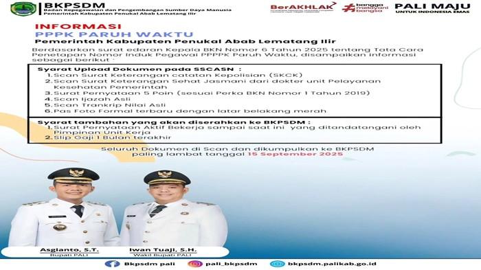 Syarat Pemberkasan PPPK Paruh Waktu di PALI Berubah, Lengkap 6 Dokumen yang Wajib Diunggah