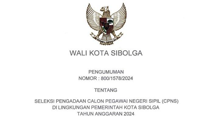 Rincian Formasi CPNS 2024 BKD Pemkot Sibolaga Beserta File PDF, Ada 75 Formasi Kesehatan dan Teknis