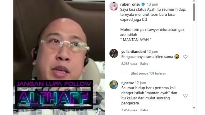 KUASA HUKUM SARWENDAH- Ruben Onsu melayangkan sindiran tajam kepada kuasa hukum Sarwendah, Chris Sam Siwu, yang kedapatan menyebut dirinya dengan istilah 