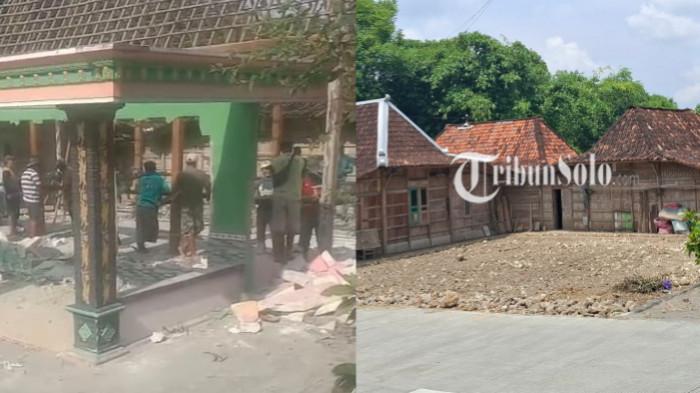 SUAMI ROBOHKAN RUMAH - Rumah di Sragen yang dirobohkan usai istri ketahuan selingkuh. Foto Kiri: Rumah sebelum dirobohkan. Foto Kanan: Setelah rumah rata dengan tanah.