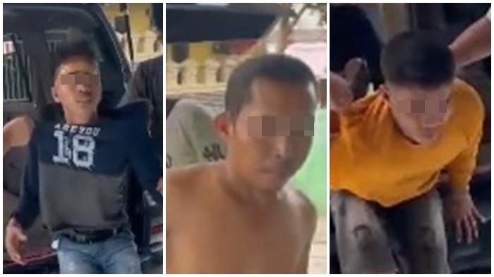 DITANGKAP POLISI -- Tampang tiga pencuri emas 23 suku dan uang tunai Rp 20 juta di Tanjung Raja Ogan Ilir yang berhasil ditangkap, Jumat (6/2/2026). Masing-masing tersangka ditembak betisnya oleh polisi.