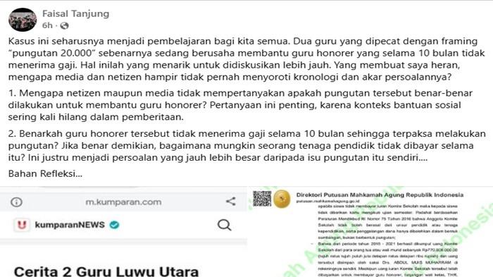 Tangkapan layar Faisal tanjung soroti kasus Abdul Muis
