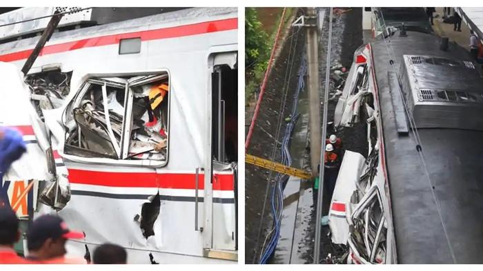 EVAKUASI KORBAN - Kondisi kereta yang bertabrakan antara KRL Commuterline dengan KA Argo Bromo Anggrek relasi Gambir-Surabaya Pasar Turi di Stasiun Bekasi Timur, Bekasi, Jawa Barat, Selasa (28/4/2026).