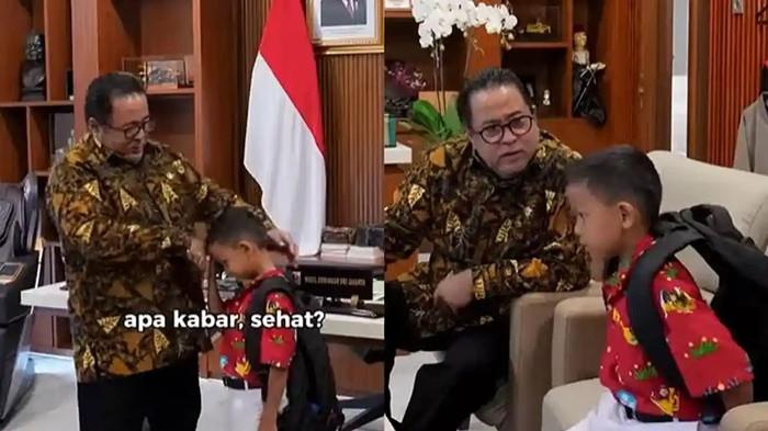 KISAH HAFITHAR - Wakil Gubernur DKI Jakarta Rano Karno bertemu dengan Hafithar Hasan (8), siswa kelas 1 SDN Klender 04, Jakarta Timur, yang setiap hari harus menempuh jarak sekitar 70 kilometer sendirian menggunakan Kereta Rel Listrik (KRL) dari Tangerang untuk bersekolah.