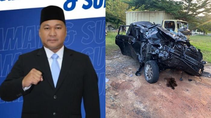 KECELAAKAN - Yoshar Julizar, Kepala Lapas Kelas III Pagar Alam (kiri) tewas kecelakaan maut yang terjadi Lapas Kelas III Pagar Alam pada Sabtu (20/12/2025) sekira pukul 00.10 WIB.(kanan) kondisi mobil yang dikendarai Yoshar Julizar, rengsek parah.