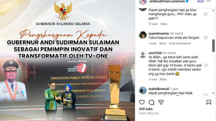 a warganet menyerbu kolom komentar postingan Instagram Gubernur Sulsel yang me