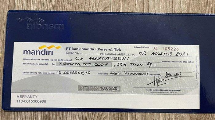 Beredar Foto Bilyet Giro  Rp 2 Triliun an Heryanti, Ini Tanggapan Bank Mandiri