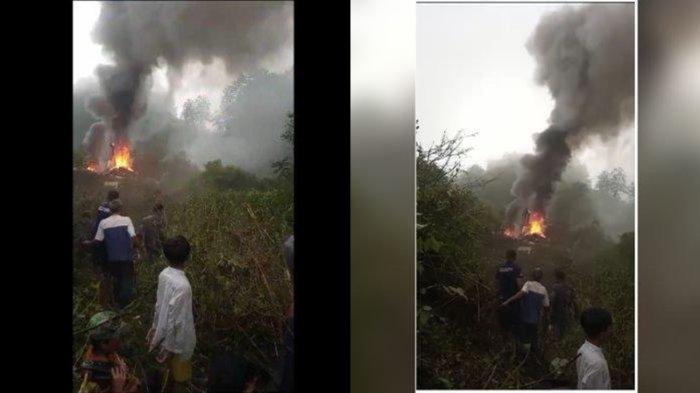 Helikopter Latihan Kecelakaan & Terjatuh di Kebun Teh Ciwidey, Bandung, Warga Pegangi Pria Terluka