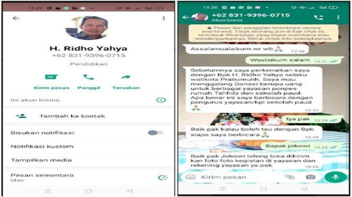 Nama Walikota Prabumulih Ridho Yahya Dicatut, Kirim Pesan Whatsapp Minta Nomor Rekening