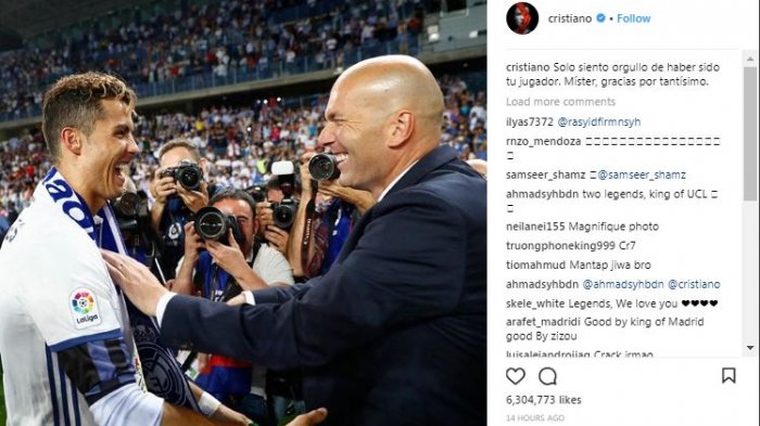 Cristiano Ronaldo Tulis Salam Perpisahan untuk Zinedine Zidane, Begini Isinya