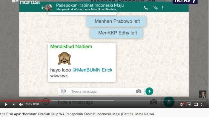 'Prabowo' 'Left Group' WA setelah Ditantang Erick Thohir datang ke Mata Najwa, Penonton tertawa