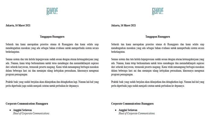 Klarifikasi Ruangguru Terkait Heboh Cuitan Diduga Karyawan Magang Soal Gaji Sempat Viral di Twitter