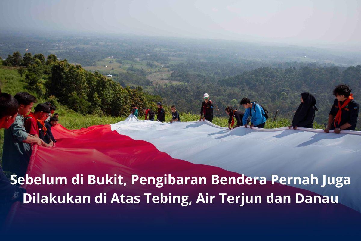 Bendera Merah Putih Raksasa Ukuran 20x50 Meter Dibentangkan di Atas Bukit Juko Kayu Kambing, Lahat