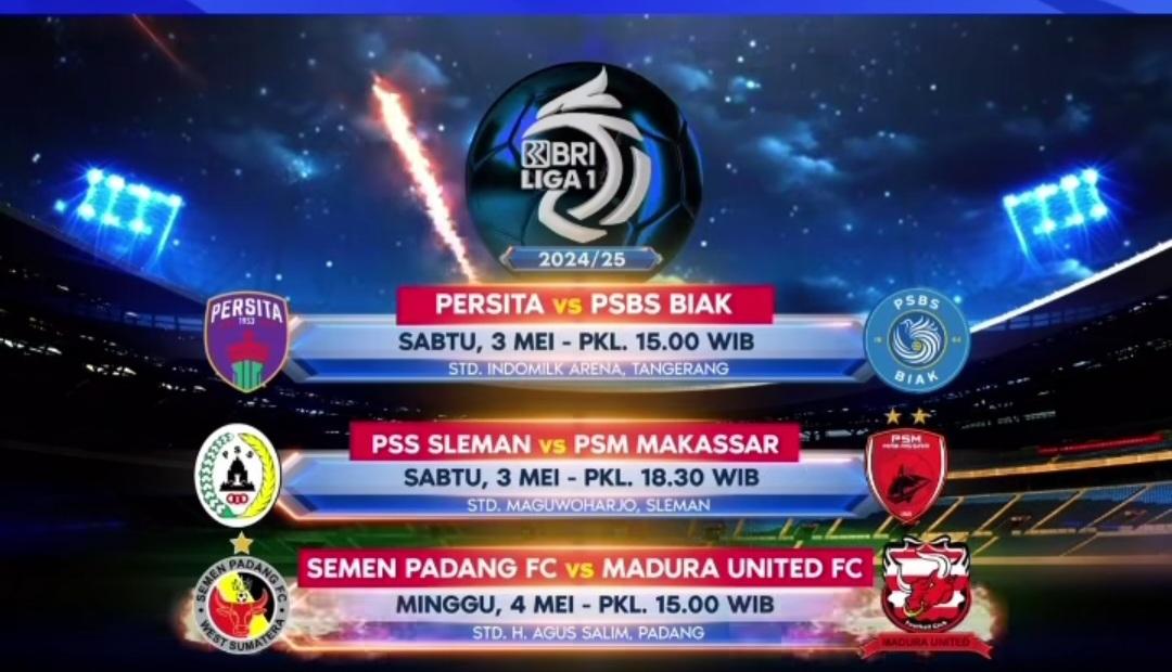 Jadwal Acara TV Sabtu 3 Mei 2025, LIVE PSS Sleman vs PSM Makassar, LIVE Arsenal vs AFC Bournemouth