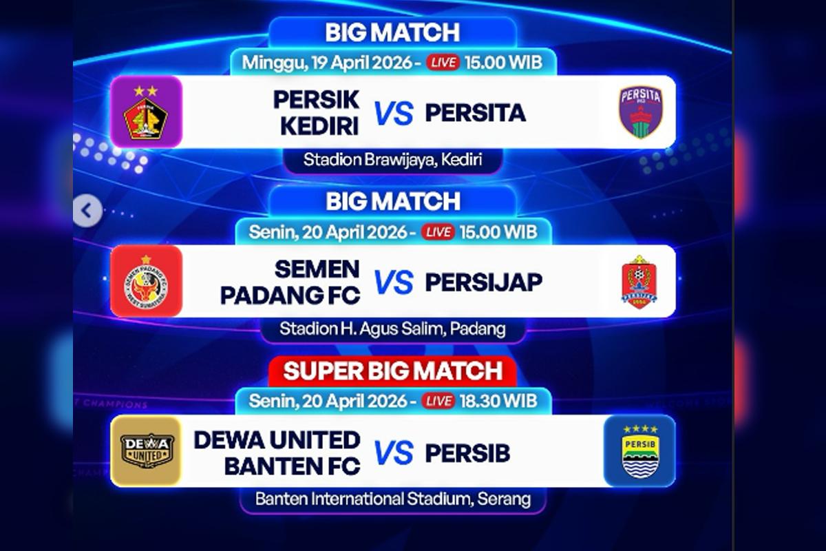 Jadwal Liga 1 Live Indosiar 19-20 April 2026: Dewa United vs Persib Bandung, Persik vs Persita