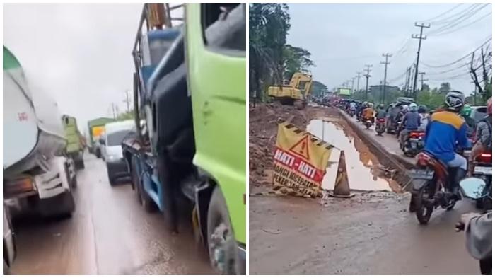 Jalan Palembang-TAA Banyuasin Macet Parah Buntut Perbaikan Jalan, Polisi Terapkan Rekayasa Lalin
