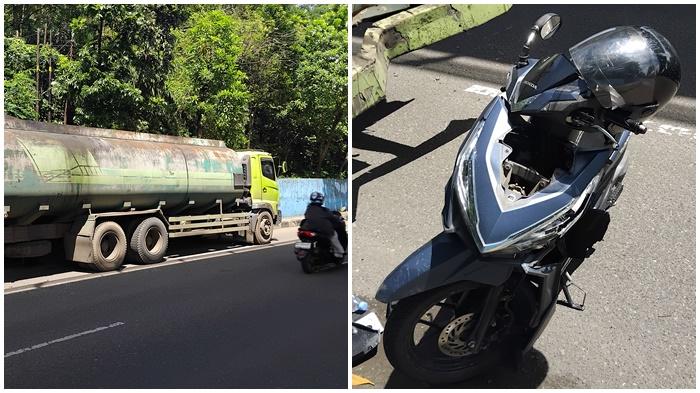 Viral Kecelakaan di Palembang Libatkan Truk VS Motor, Korban Jatuh Tergeletak di Jalan