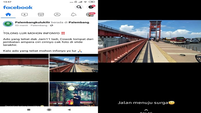 Cek Fakta : Viral Seorang Pria Lompat dari Jembatan Ampera Jam 11.00 Siang Tadi, Ini Kata Polisi