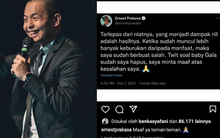 Ernest Prakasa Kesal Masih Dihujat Meski Sudah Minta Maaf Soal Cuitan Gala : Tombol Block Sahabatku