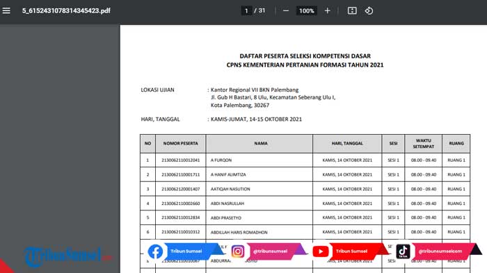 Jadwal Tes SKD CPNS 2021 Kementerian Pertanian Pemerintah Kota Palembang, Perhatikan Hal Berikut