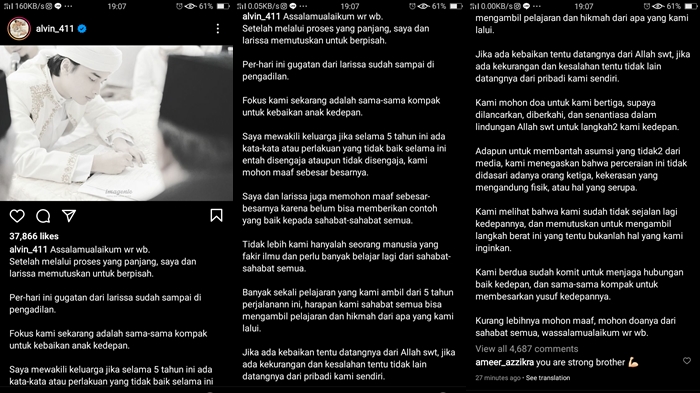 Larissa Chou Resmi Gugat Cerai Alvin Faiz, Putra Ustaz Arifin Ilham: Kami Sudah Tidak Sejalan Lagi