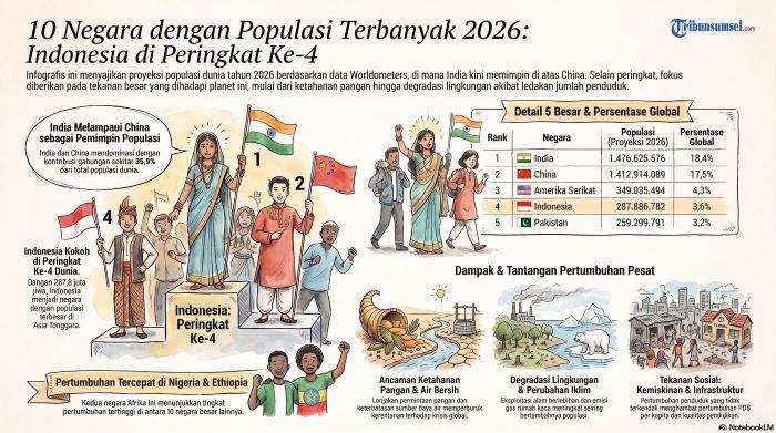 Sejarah, Tema & Tujuan Peringatan Hari Populasi Sedunia, Lengkap 10 Negara dengan Penduduk Terbesar - Tribunsumsel.com