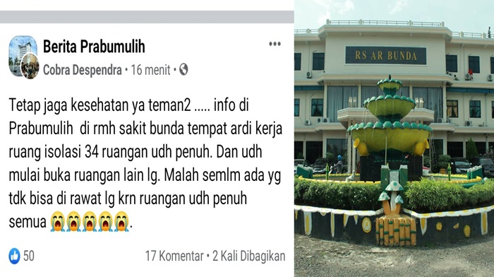 RS Bunda Prabumulih Tak Bisa Layani Pasien karena Ruangan Isolasi Full Pasien Covid, Pihak RS Pasrah