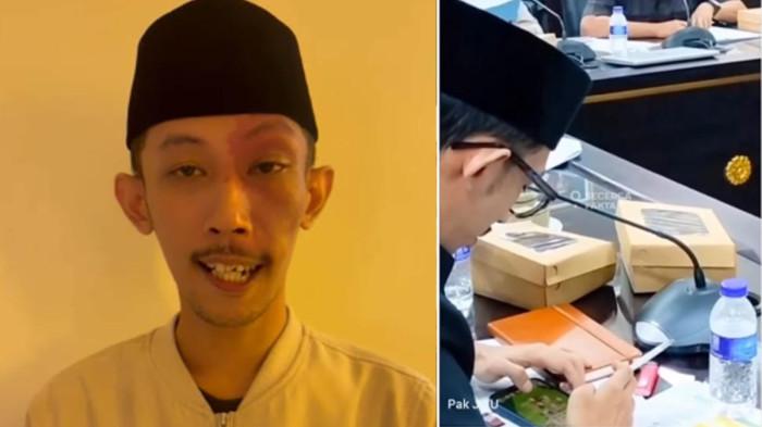 KLARIFIKASI - Tangkapan Layar anggota Komisi D DPRD Jember Achmad Syahri As Siddiqi sedang main game saat RDP, Senin (11/5/2026), dan video Syahri saat melakukan klarifikasi (kiri).