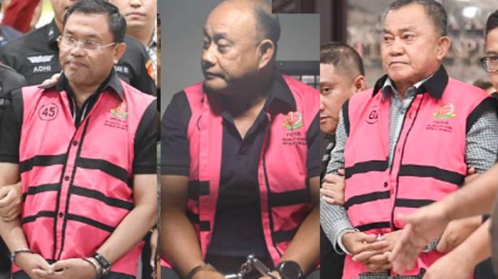 TERSANGKA - Eks Kepala Badan Gizi Nasional Dadan Hindayana (tengah) serta eks Wakil Kepala BGN, Lodewyk Pusung (kanan) dan Sony Sonjaya (kiri), tersangka  kasus dugaan tindak pidana korupsi tata kelola program Makan Bergizi Gratis (MBG).