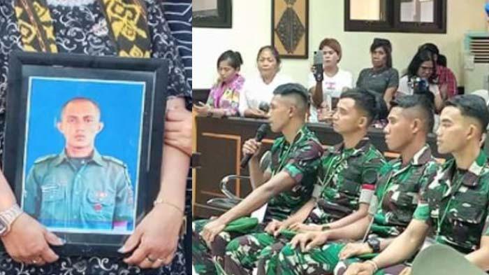 SIDANG -  Danyon TP 834 Waka Nga Mere, Nagekeo, Nusa Tenggara Timur didesak dihadirkan di sidang tewasnya Prada Lucky Namo di Pengadilan Militer III-15 Kupang. Foto kanan: para tersangka. Foto kiri: Prada Lucky Namo.