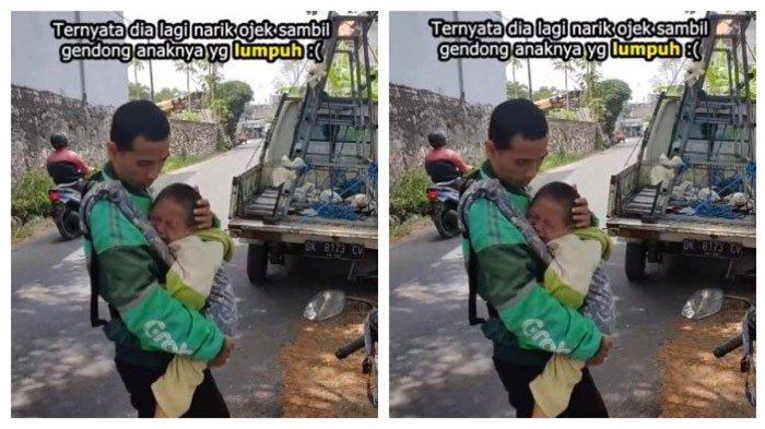 Kisah Pilu Driver Ojol Kerja Sambil Gendong Anaknya yang Lumpuh, Kondisi Miris dan Tak Mampu Berobat