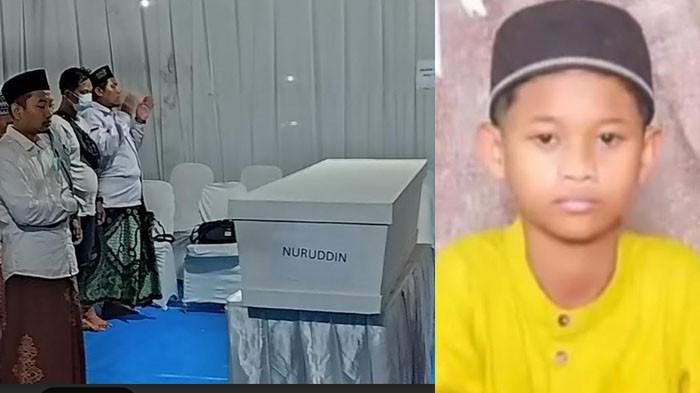 TERIDENTIFIKASI -  Momen jenazah Nuruddin dan jenazah Ahmad Rijalul Haq (16) disalatkan bersamaan oleh para anggota keluarga dari kedua belah pihak di tenda ruang tunggu keluarga korban RS Bayangkara Surabaya, pada Minggu (5/10/2025). Foto kanan: Nuruddin semasa hidup.