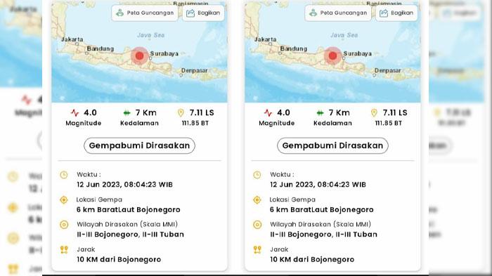 Gempa Berkekuatan 4,0 Magnitudo Guncang Wilayah Kabupaten Bojonegoro
