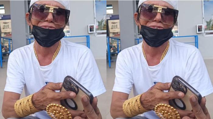 Gaya Nyentrik Haji Lady Pemudik Asal Bone Pakai Perhiasan Emas Mencolok Rp 400 Juta di Pelabuhan