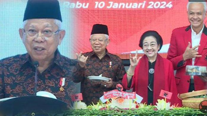 ARTI Salam 3 Jari Wapres Ma'ruf Amin di HUT ke-51 PDIP, Awalnya Ragu lalu Ikut, Megawati Beri Senyum