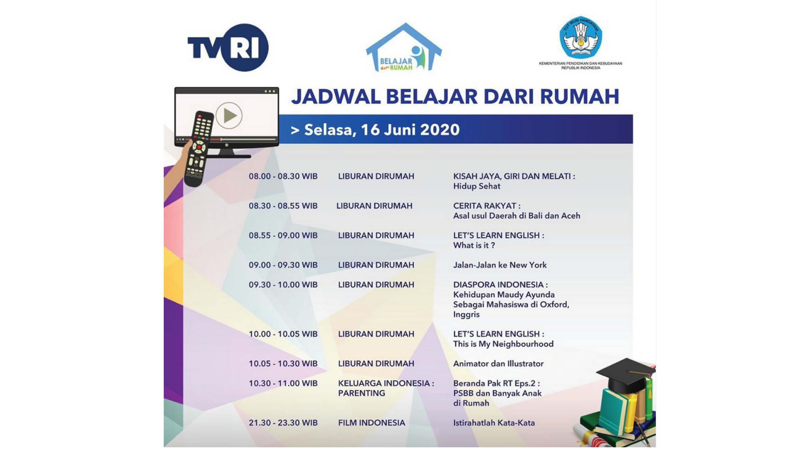 Jadwal TVRI SD Kelas 1-3, 4-6, SMP dan SMA, Selasa 16 Juni 2020: Asal Usul Daerah di Bali dan Aceh