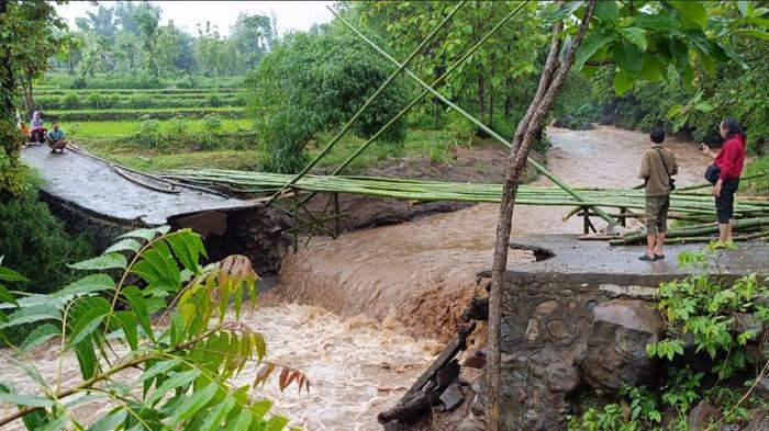 Jembatan Antar Desa di Probolinggo Hancur Diterjang Banjir, Warga Bangun Jembatan Darurat dari Bambu