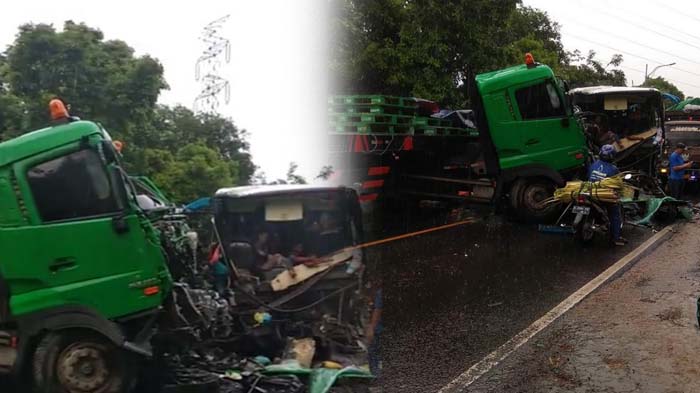 Kecelakaan Truk Trailer vs Bus, Jalur Jember - Lumajang - Probolinggo - Surabaya Macet Dua Arah
