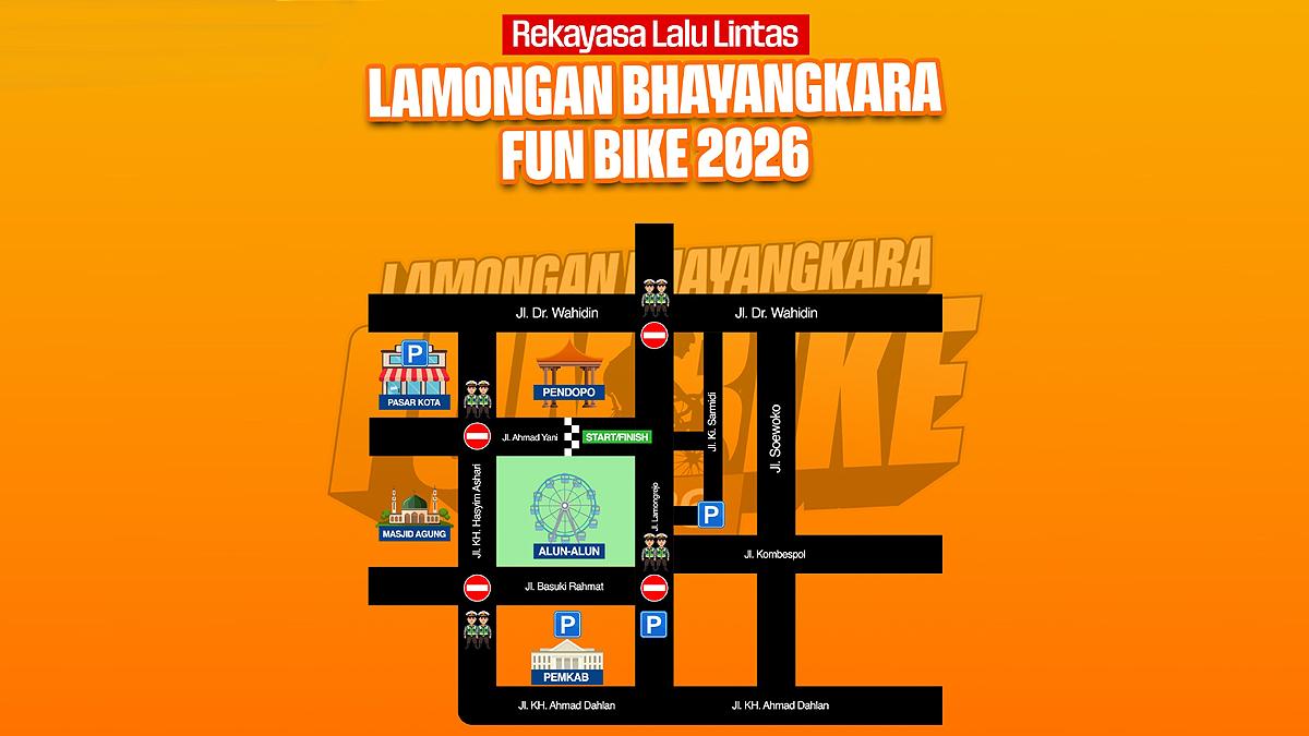 Rekayasa Lalu Lintas di Kota Lamongan Jelang Bhayangkara Fun Bike 2026 - Surya.co.id